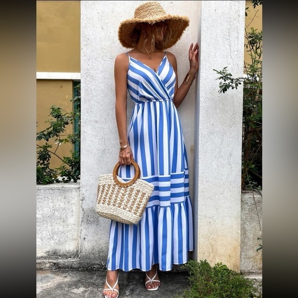 Summer Fun Striped Ruffle Hem Cami Maxi Dress - Picture 1 of 9
